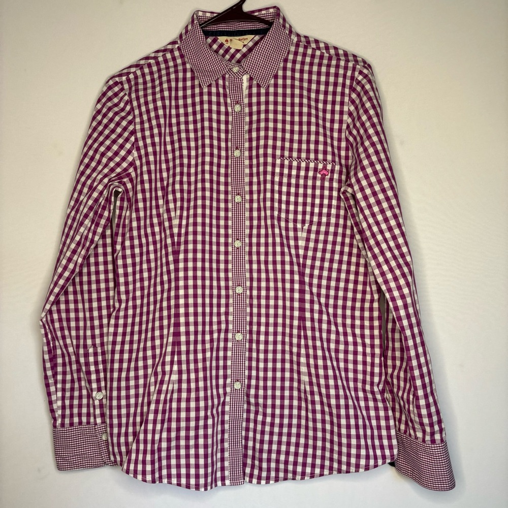 Brooks Brothers Red Fleece Purple & white color block cotton flannel | Size 8